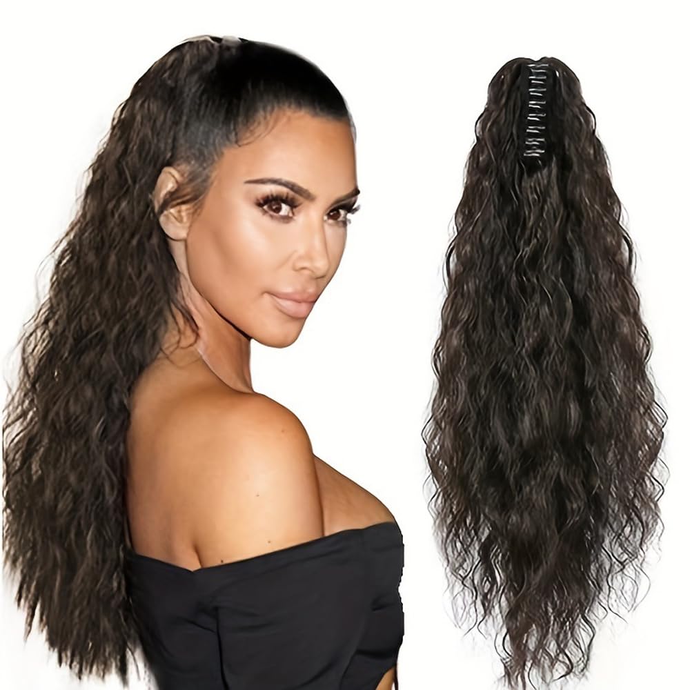 TTPSRY Women’s 50cm Corn Wave Clip-In Ponytail Realistic Synthetic Hair Extensions with Claw Clip, Easy Attach