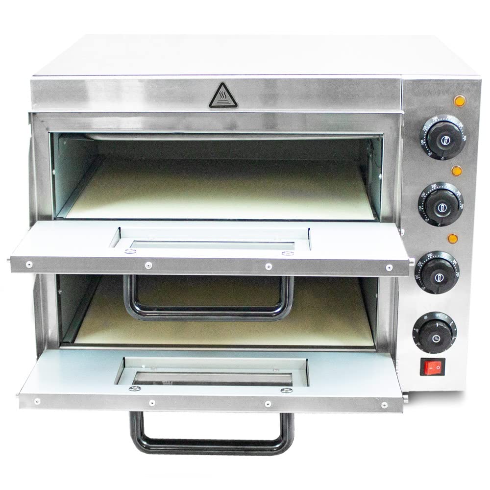 Bituxx Professioneller Doppel Pizzaofen Pizzabackofen Pizzamaker Elektrisch 3000W mit Steinplatte, Gastro Steinbackofen für Pizza, Brot und Backwaren, Leistung 3000 Watt, Temperatur bis zu 350°C