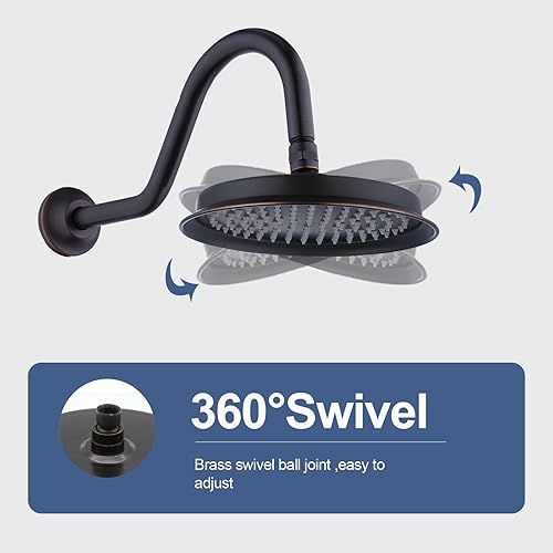 Miniatura 2 de Drettyer Cabezal de ducha de lluvia, cabezales de ducha vintage de 9 pulgadas con brazo de ducha curvado de extensión, cabezal de ducha redondo