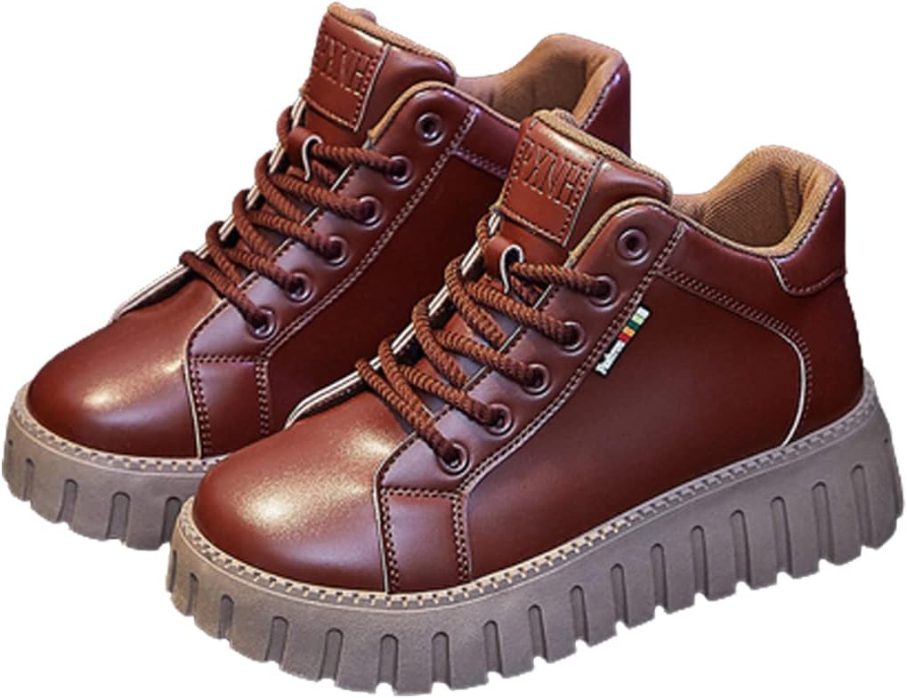Hopomart Women's Thick Soled High Top Casual Shoes,Cozy Thermal Fur Lining Non-slip Fashion Boot,Lace Up Sneakers Ankle Boots