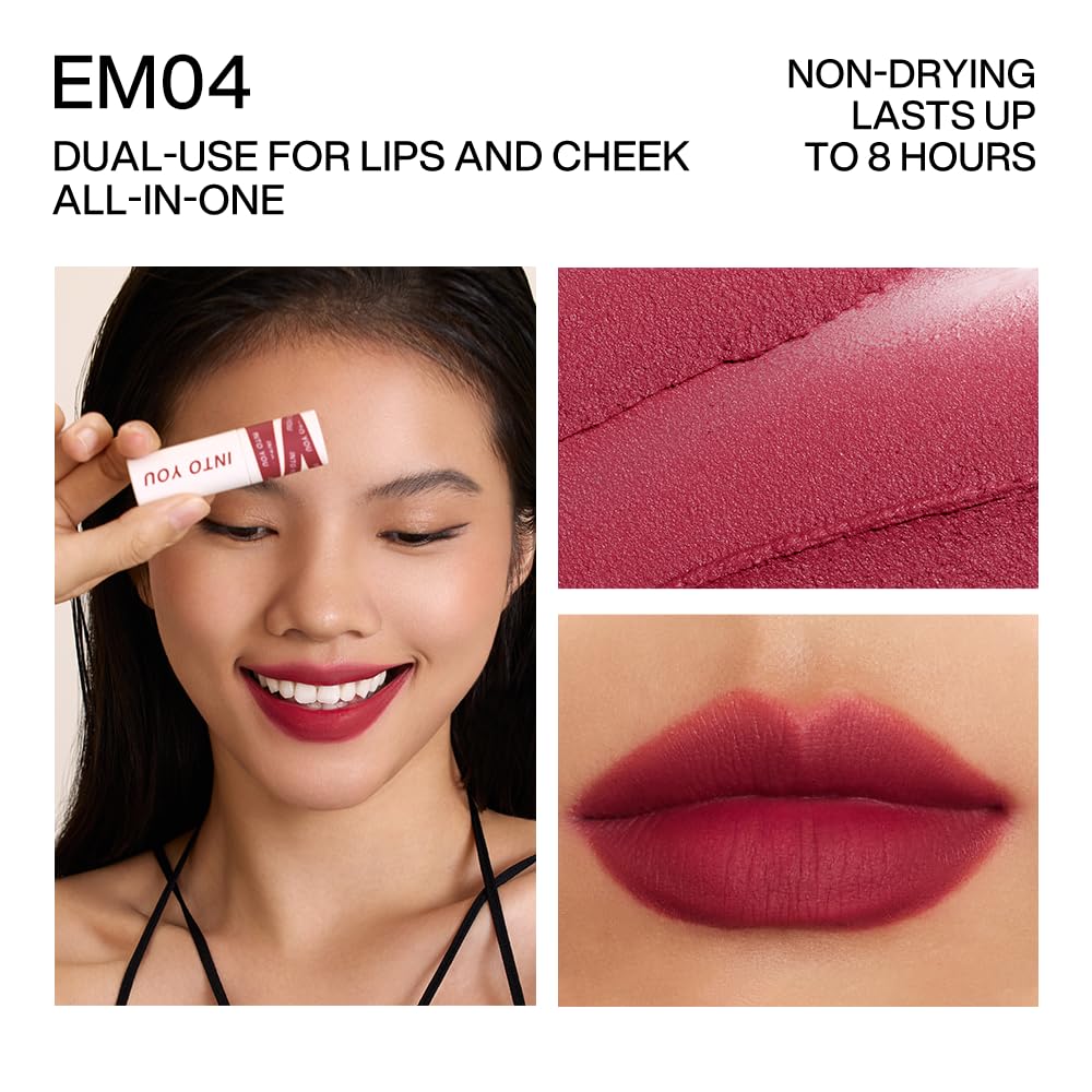 INTO YOU Matte Lipstick for Women, Matte Red Lipstick Long Lasting, Multi-Purpose for Lips and Cheek, Non-Stick Cup Not Fade Lip Stain Makeup Cosmetics Official Directly (EM04) - Image 4