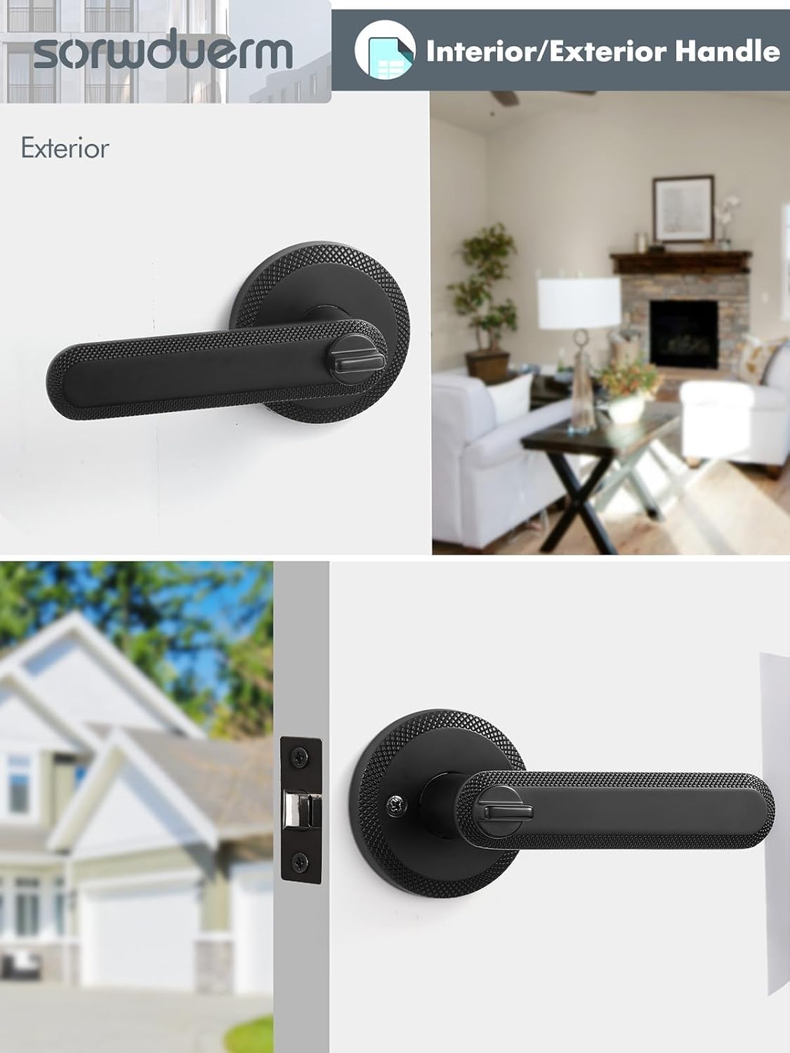 Black Entry Door Lever with Lock and Key Matte Black Door Handle Door Lever Bedroom and Bathroom Zinc Alloy