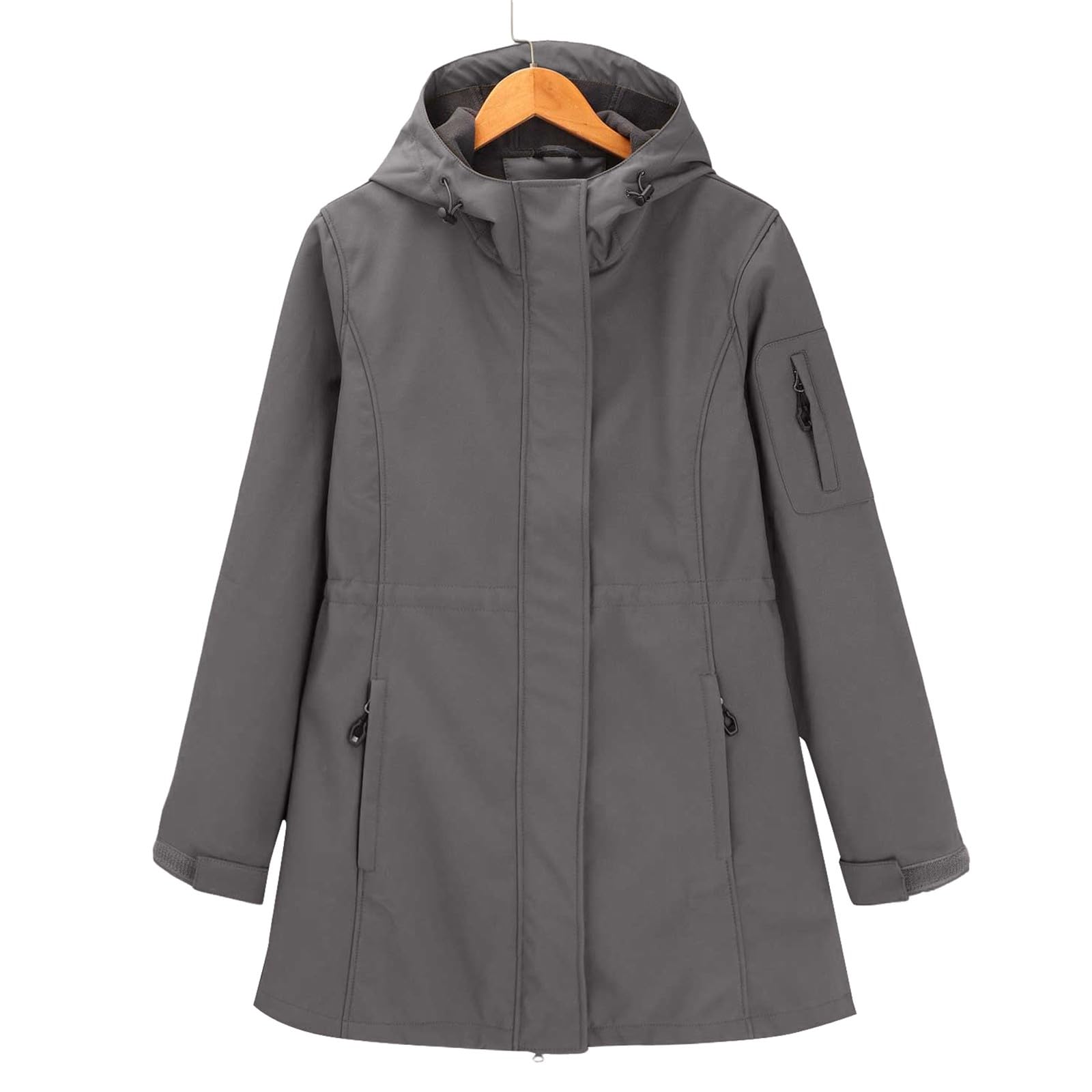 Generisch Parka impermeabile da donna, taglie grandi, giacca antipioggia da donna, lunga, leggera, per le mezze stagioni, tinta unita, con cappuccio, elegante giacca primaverile, antivento, giacca a