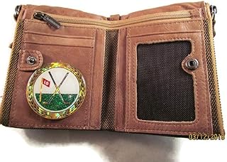 VINTAGE FINISH BROWN GENUINE COWHIDE BIFOLD WALLET 18TH HOLE GOLF LOGO