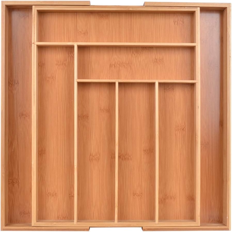 SZUAH Bamboo Utensil Drawer Organizer, Expandable Cutlery Tray, Large Silverware Organizer, 100% Purely Bamboo (8 Compartments Expandable)