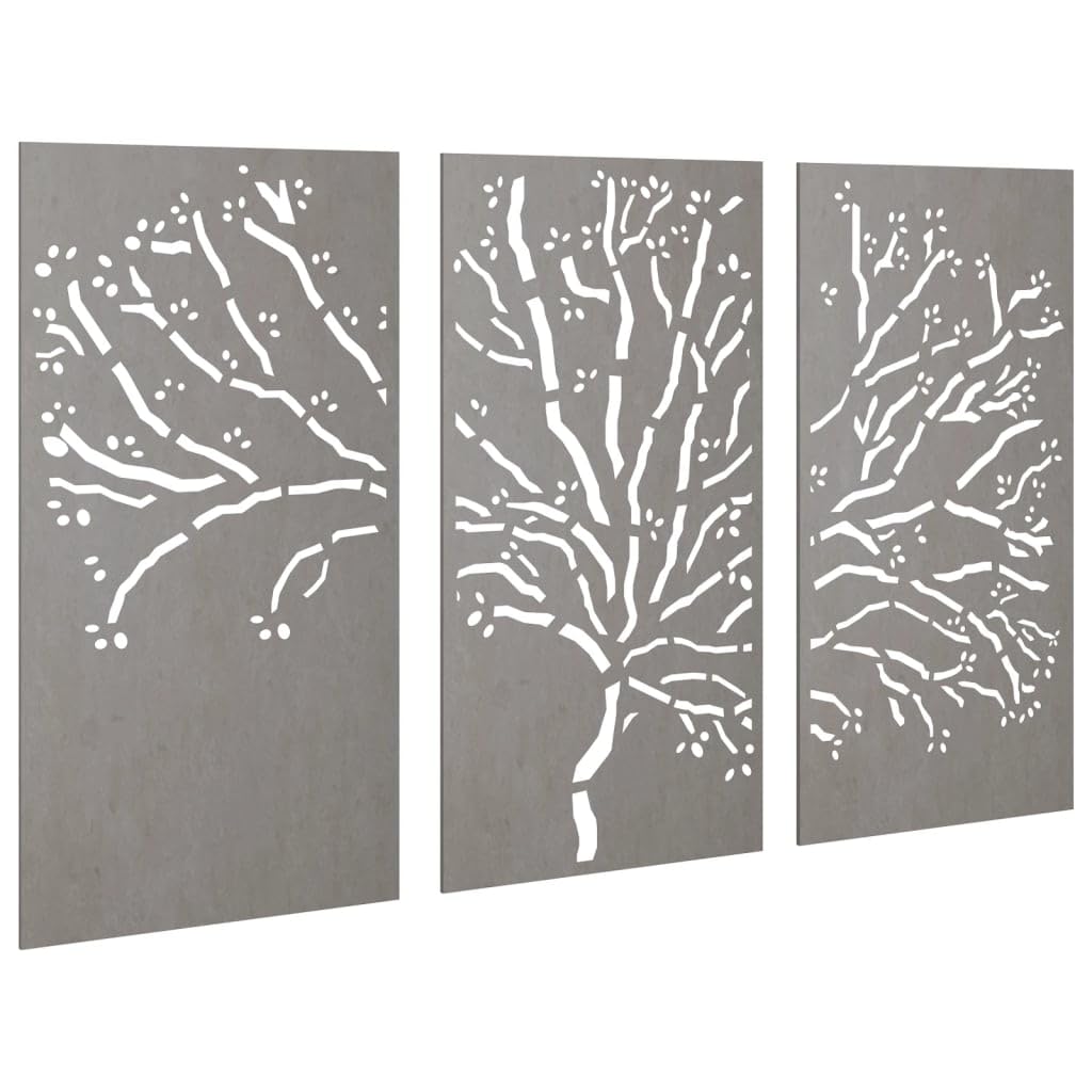 vidaXL Décorations murales Jardin 3 pcs 105x55 cm Design d'arbre Acier, décoration Murale extérieure, Art Mural de Jardin, décoration Murale en métal