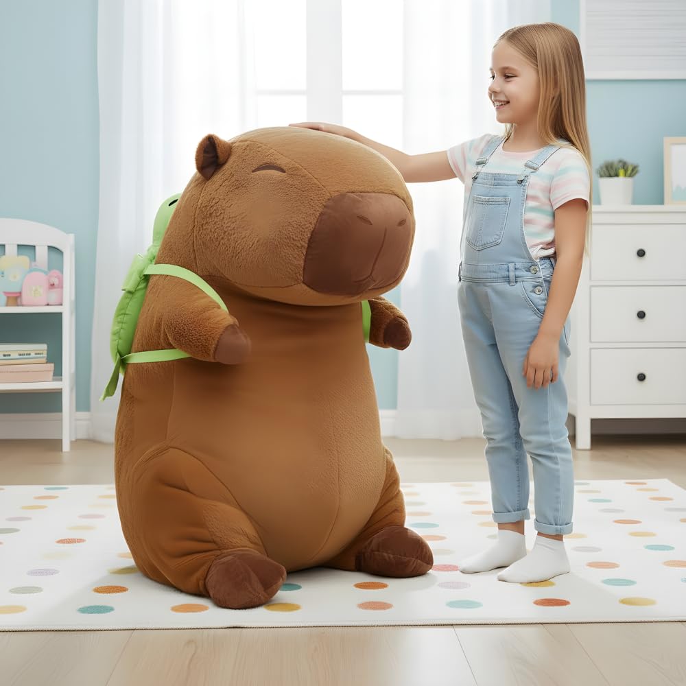 Capybara Peluche XXL 100 cm – Gran Peluche Suave Kapibara 3 en 1 cojín y decoración – Gigante para niños y Adultos (Capybara con Tortuga)