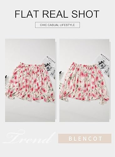 Miniatura 3 de BLENCOT Blusas de verano sexy con hombros descubiertos para mujer, mangas con volantes estilo bohemio, camisas de gasa floral