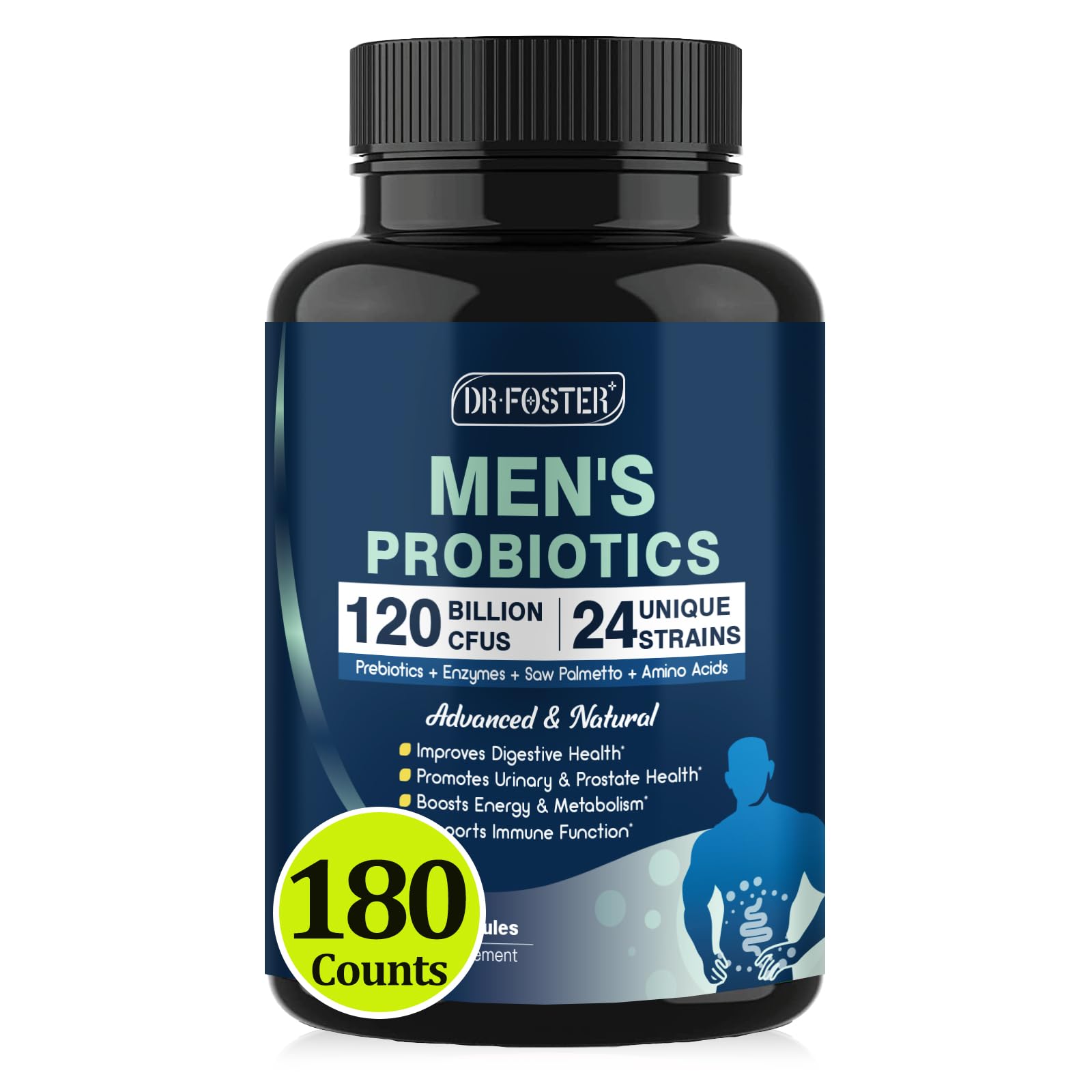 DRFOSTER Probiotics for Men Digestive Health, 120 Billion CFU, 180 Capsules