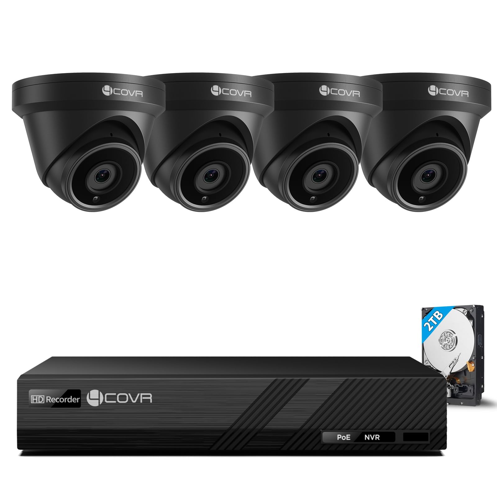 PoE NVR 録画機 本体　4TB 防犯カメラ用 Amazon.co.jp: 4COVR 防犯カメラ PoE給電 有線 黒色デザインドーム型