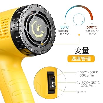 ホットガン ヒートエアガン 2段階風速 無段階調温可能 50~650度 Amazon | HeatGun ヒートガン 2024年新発売 産業用 家庭用