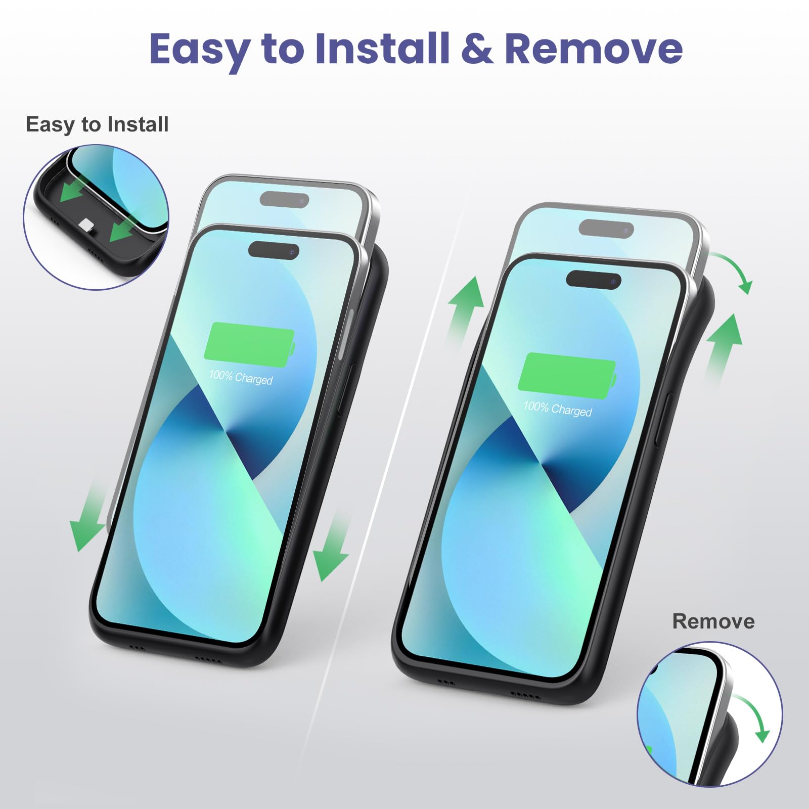Akku Hülle für iPhone 12 Pro Max/13 Pro Max/14 Pro Max/14 Plus, [8600 mAh] Wiederaufladbar Batterie Ladehülle Akku, Tragbares Batterieladegerät Hülle Leistungsstarke Power Bank für iPhone-Schwarz