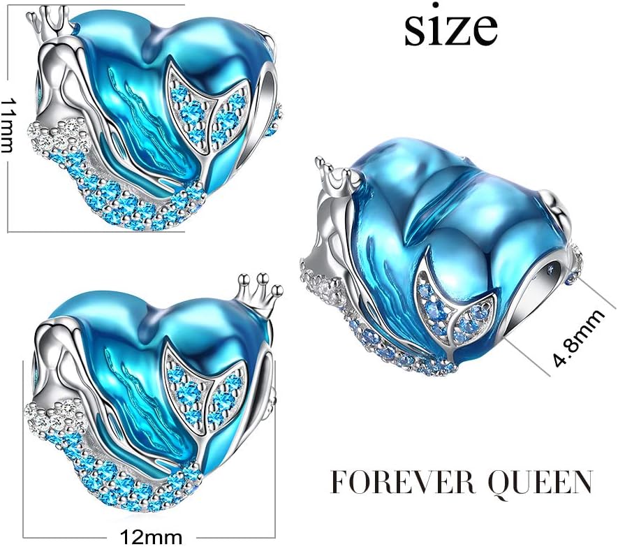 FOREVER QUEEN Mermaid Charms fit Charms Bracelet 925 Sterling Silver Charms Bead CZ Heart Shape Blue Enamel Bead Ocean Sea Charm for Snake Bracelets Necklace Women Gift - Image 3