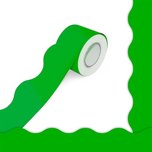 Bordes de tablón de anuncios de 60 pies, borde ondulado verde puro con diseño de línea ondulada para decoración de escuela, aula y oficinas
