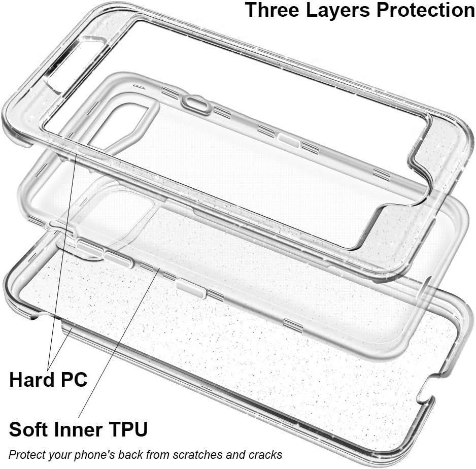 Anuck Case for iPhone 8 Plus Case, for iPhone 7 Plus Case 5.5 inch, Crystal Clear 3 in 1 Heavy Duty Defender Shockproof Full-Body Protective Case Hard PC Shell & Soft TPU Bumper Cover - Clear Glitter