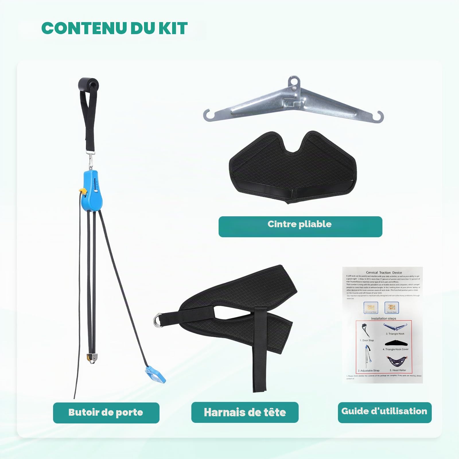 Appareil de traction cervicale, support de nuque portable sur la porte pour soulager les douleurs cervicales, soutien de la nuque pour soulager la colonne vertébrale