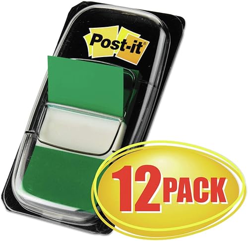 Post-it 680GN12 Marking Page Flags in Dispensers, Green, 50 Flags/Dispenser, 12 Dispensers/Pack