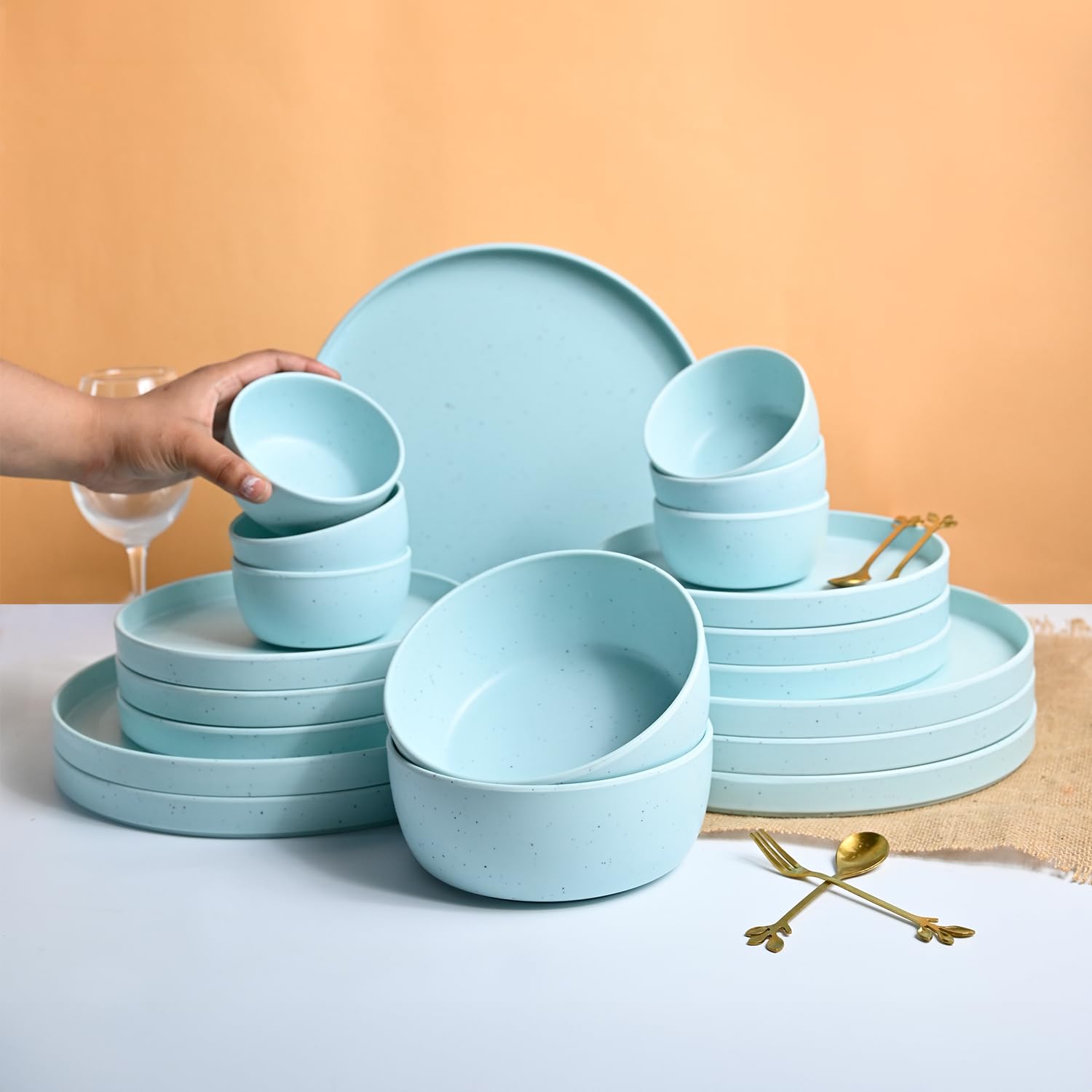 Market99 Minto Blue Sparkle Dinner Set of 20-6 full Plates, 6 Quarter Plate, 6 Soup Bowl & 2 Serving Bowl for Families, Daily Use, Parties, Kid Friendly, Dinner set for Kitchen & Home (B0CZDLVW2N) Amazon Price History, Amazon Price Tracker