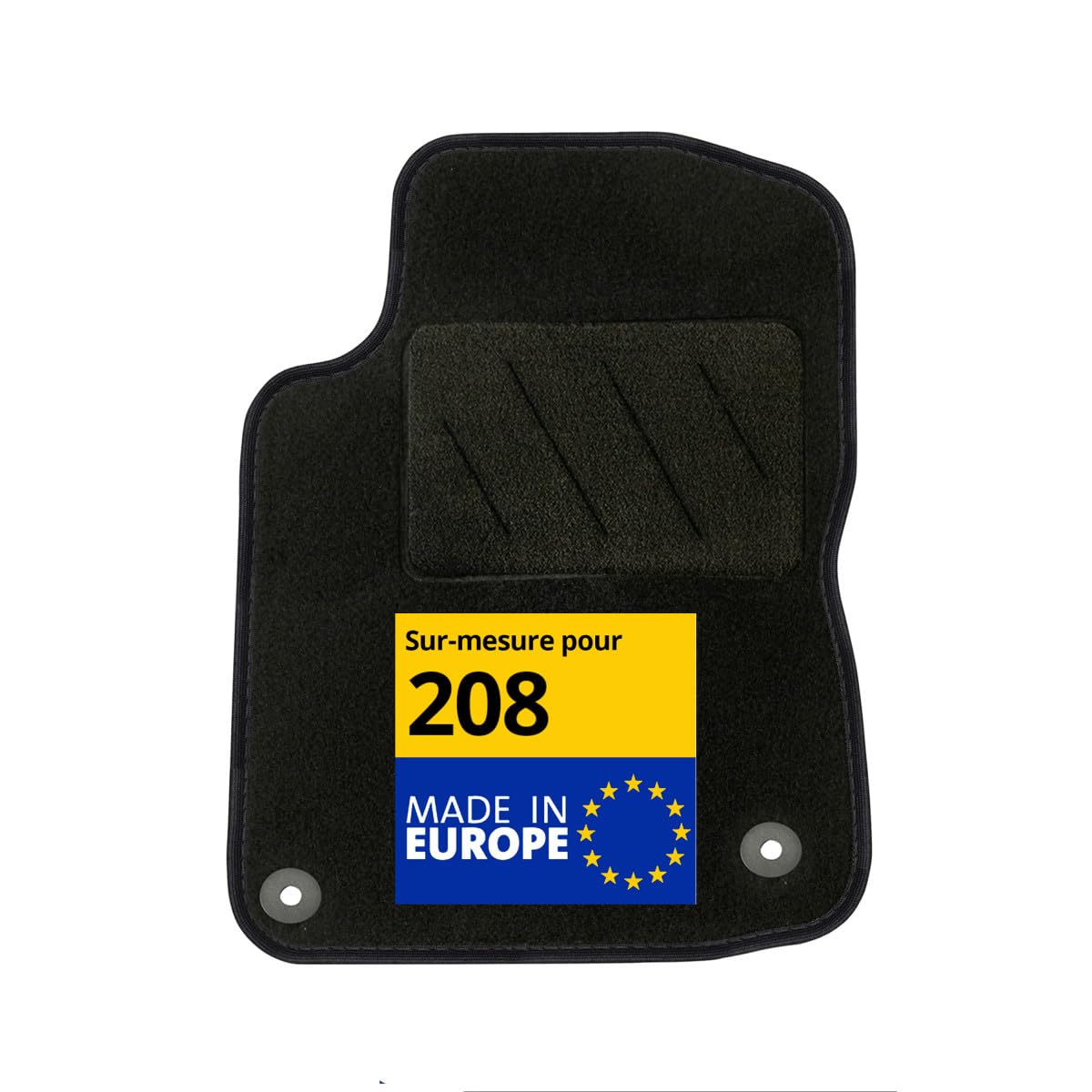 DBS - Tapis de Voiture sur Mesure - Adapté à Votre Peugeot 208 (03/2012-09/2019) - Antidérapant : Clips de Fixations et Scratch - Tapis de Sol conducteur - Moquette - Noir