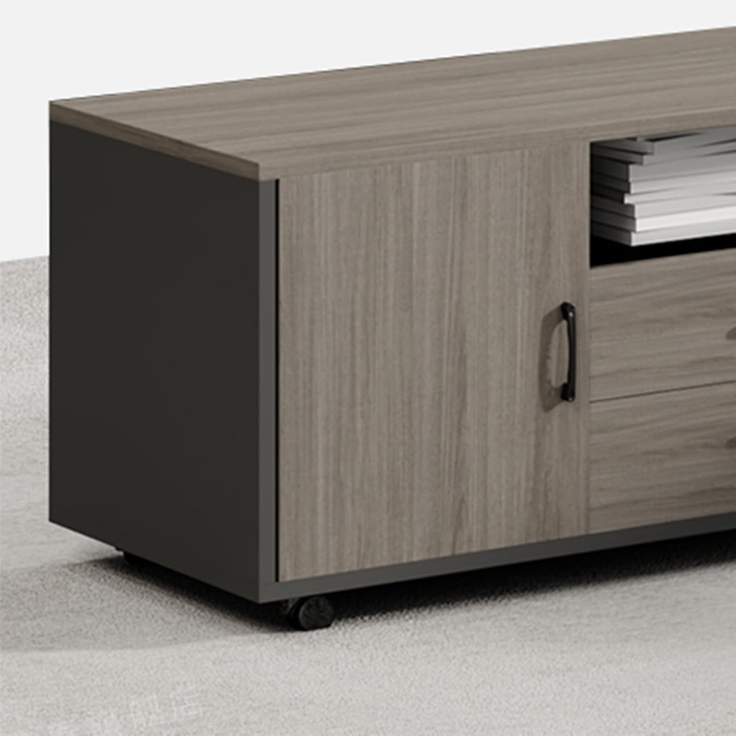 L-Shaped Brown Executive Office Desk Computer Desk with File Drawers Study Writing Table Business Furniture Set for Home Office