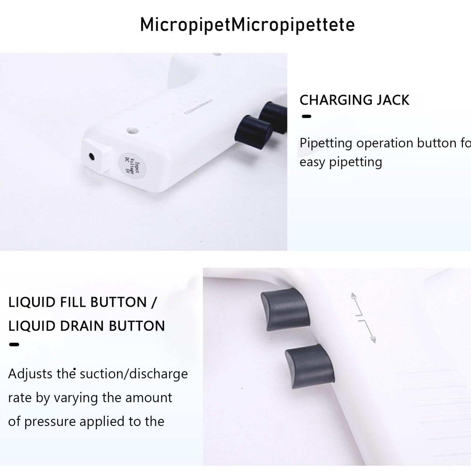 Micropipeta eléctrica de 100 ml, controlador automático de pipeta de gran volumen con batería recargable y pantalla LCD para uso en laboratorio.