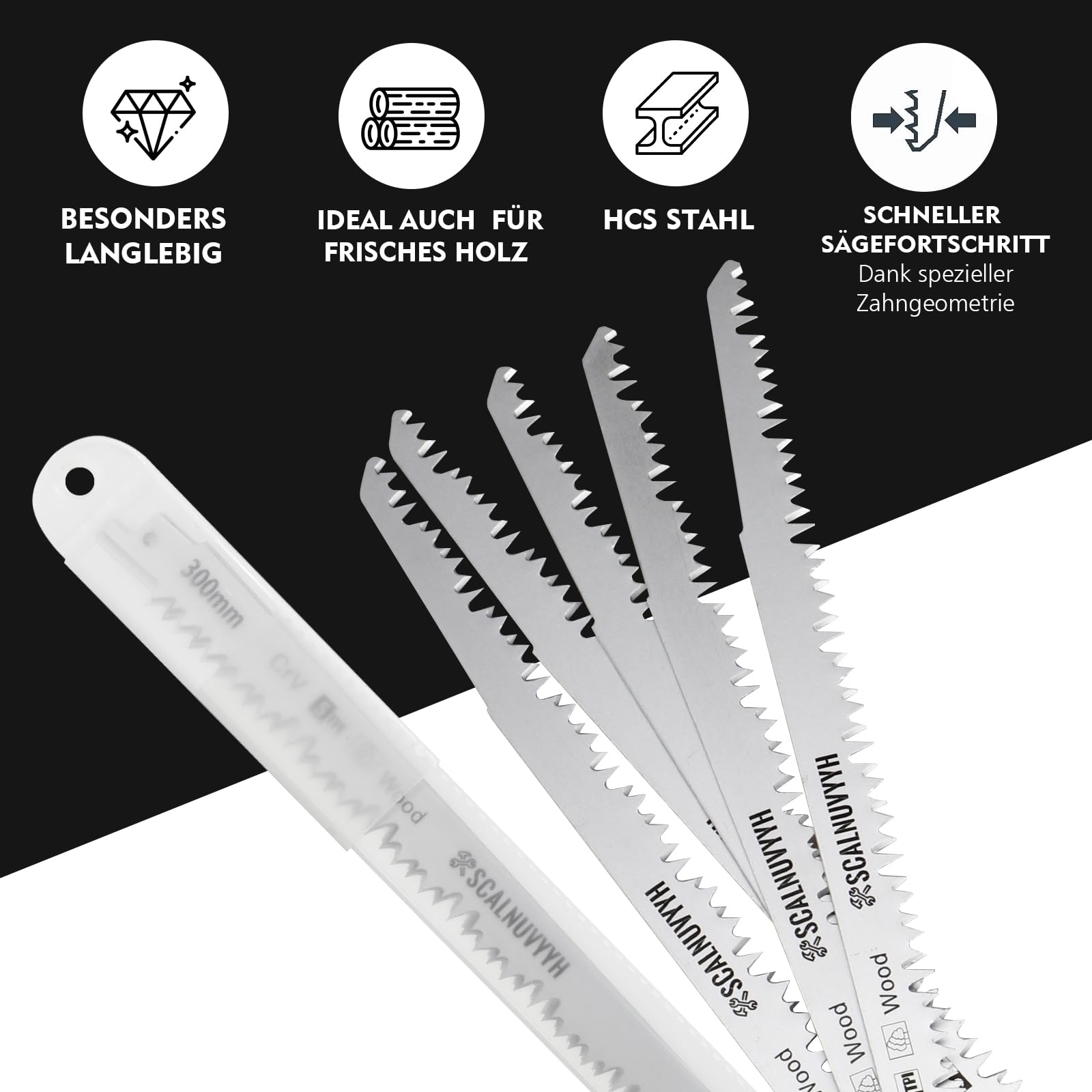 Lot De 5 Lames De Scie Sabre Pour Bois - 300 Mm, 5 TPI - Coupe Rapide Bois Vert, Humide, De Chauffage