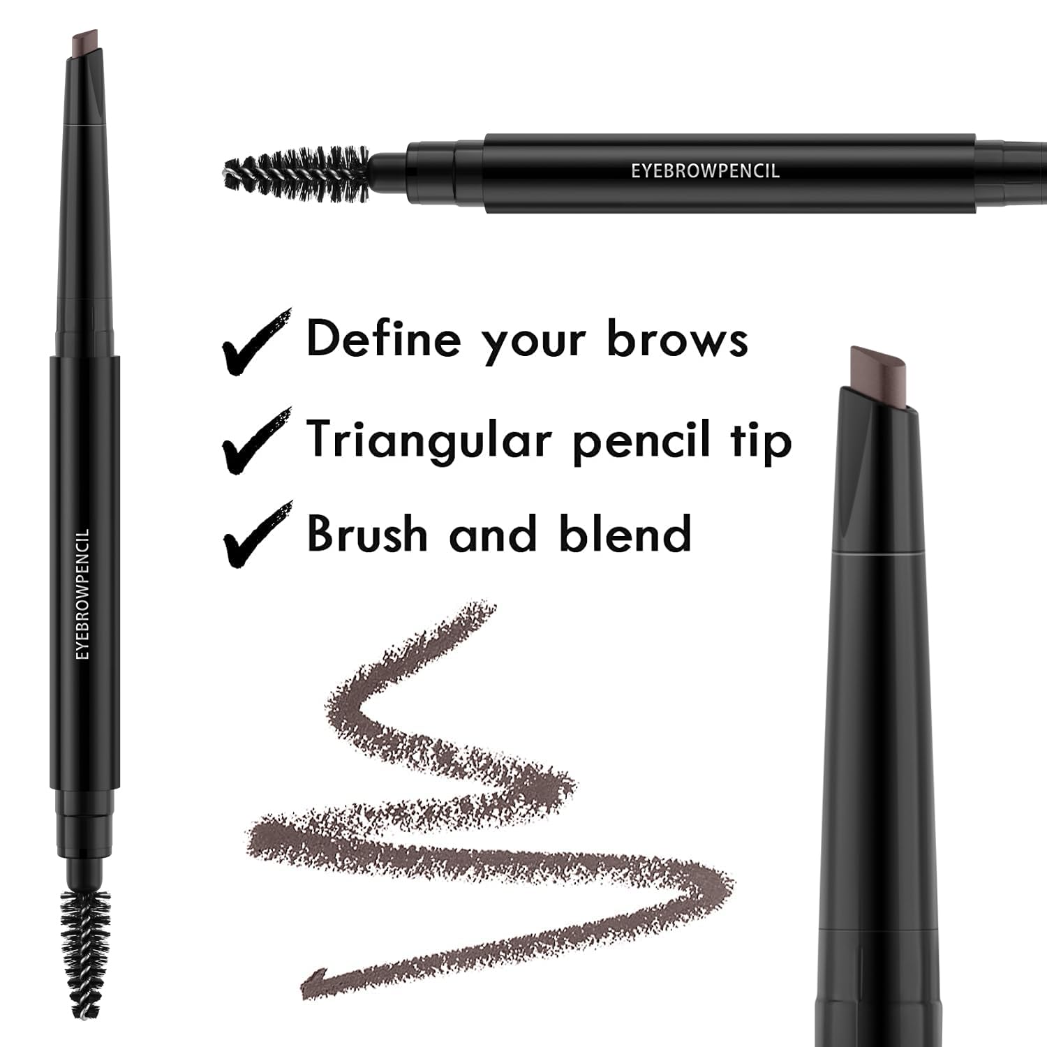 Eyebrow Pencil - Makeup Waterproof Brow Pencil with Triangular Tip, Dual-Sided Brow Brush, Precise, Fine Tip, Fills Brows Creates Natural Looking Brow, with Hair Clips - Brown image 2