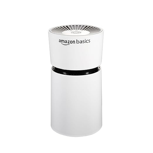 amazon basics Portable Air Purifier For Car, Home & Office Smart Ionizer Function H13 Grade True Hepa Filter, White