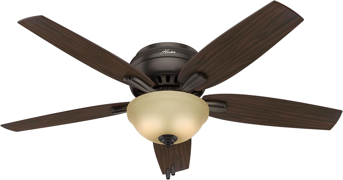 Newsome, Indoor, Ceiling Fan, Pull Chain, 52 inch, Premier Bronze | with LED Light, Low Profile Flush Mount, 5 Blades, For Bedroom, Living Room, 53314