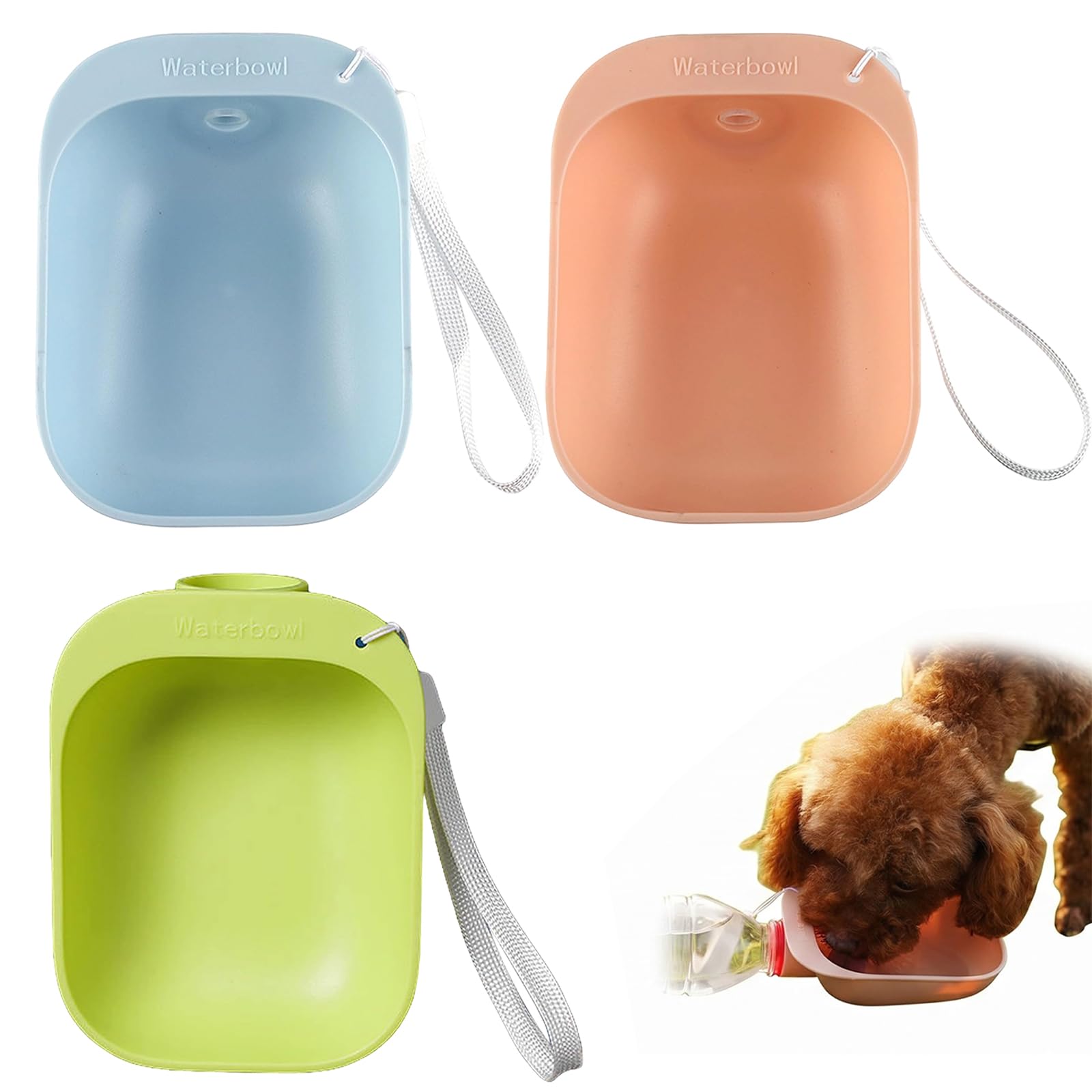 Set de 3 Botellas de Agua para Perros Portátil, Bebedero Perro Antifugas y Resistente para Viajes y Paseos, Cantimplora para Mascotas Pequeñas y Medianas, 3 Colores (Verde, Azul, Rosa)