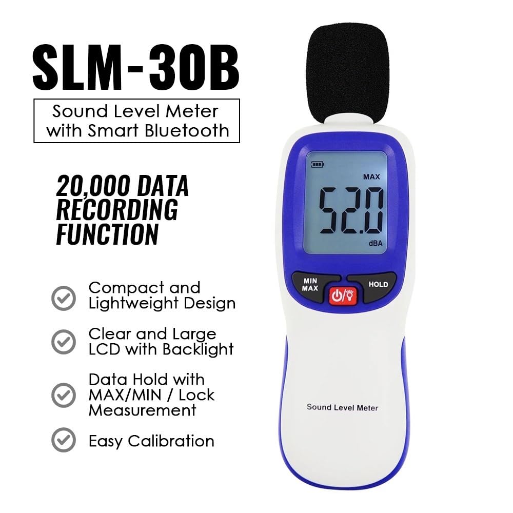 Sensor de Ruido Medidor de Ruido 30~130dBA Probador Inteligente Calibrado fábrica Detector decibelios Ligero Compacto