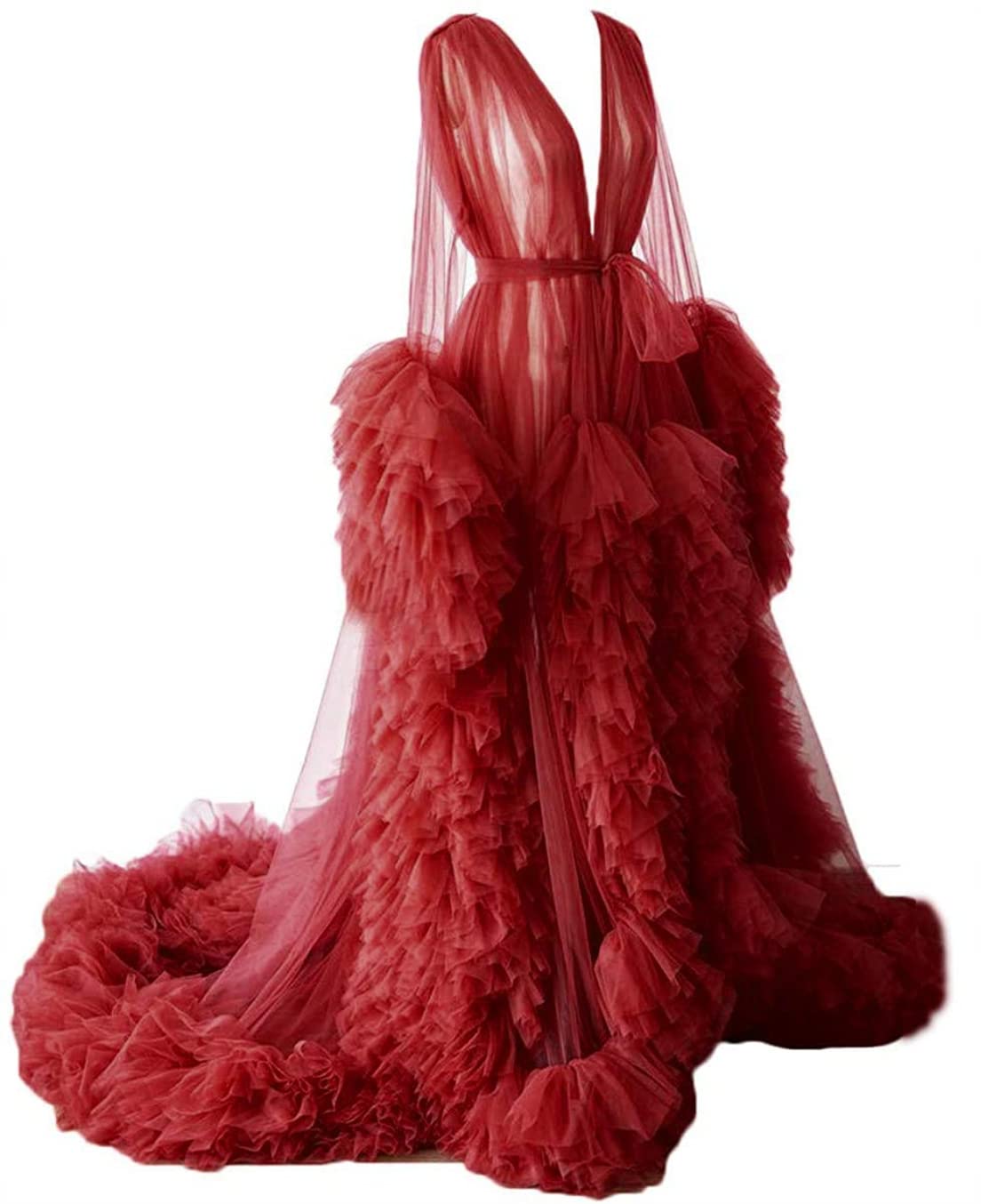 Dressing Gown for Maternity Photoshoot Perspective Sheer Long Robe Puffy Tulle Robe Sheer — view 22