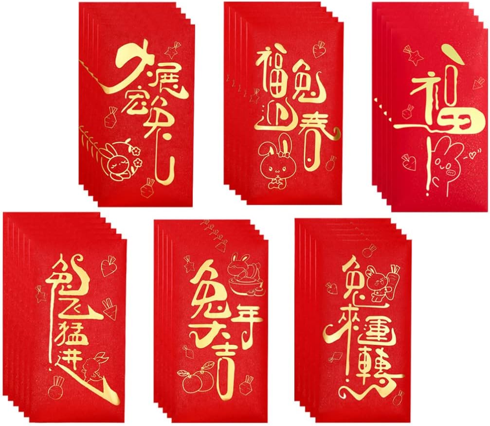 BESTOYARD 60Pcs Chinese New Year Red Envelopes Hong Bao Lucky Money Pockets Red Rabbit Year Money Pockets Envelopes for Spring Festival 2023