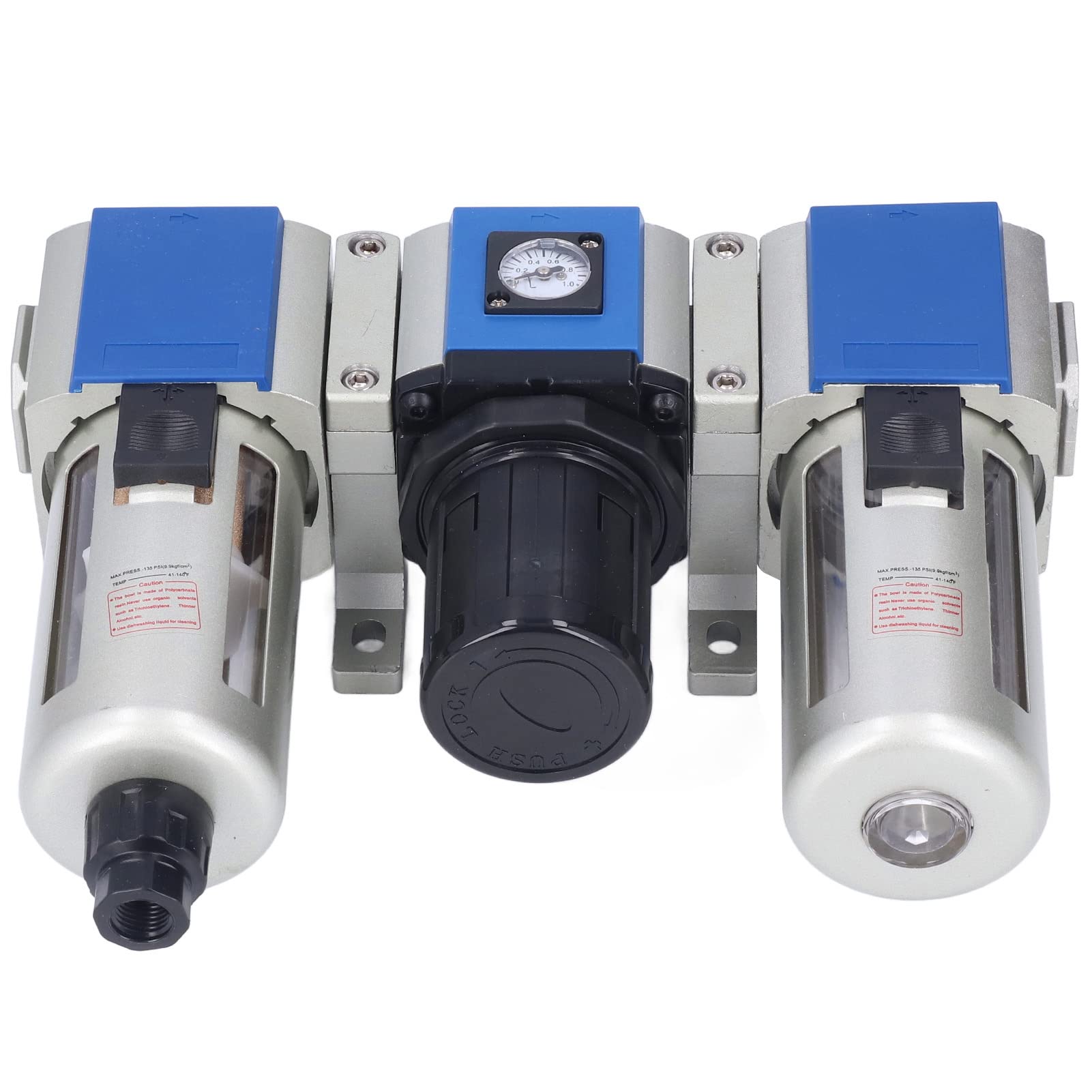 FTVOGUE Combinación de Lubricador Regulador de Filtro de Aire de 3 Etapas con Taza de Aceite de 160CC, Sellado de Espacios de Taza de Agua de 80CC para de Aire Comprimido (GC400-10)