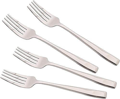 JASHII Juego de 4 tenedores de postre de acero inoxidable resistentes con mango cuadrado, 7.28 pulgadas de espejo plateado brillante para ensalada