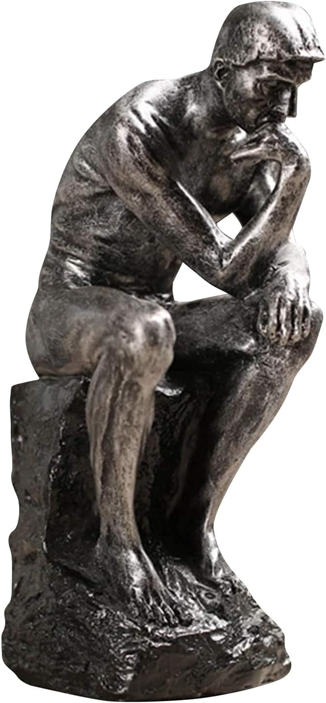 Thinker Figurine Vintage Style Thinker Statues Thinking Man Figurines Desktop Sculpture for Home Office Desktop Crafts Gifts - Silver