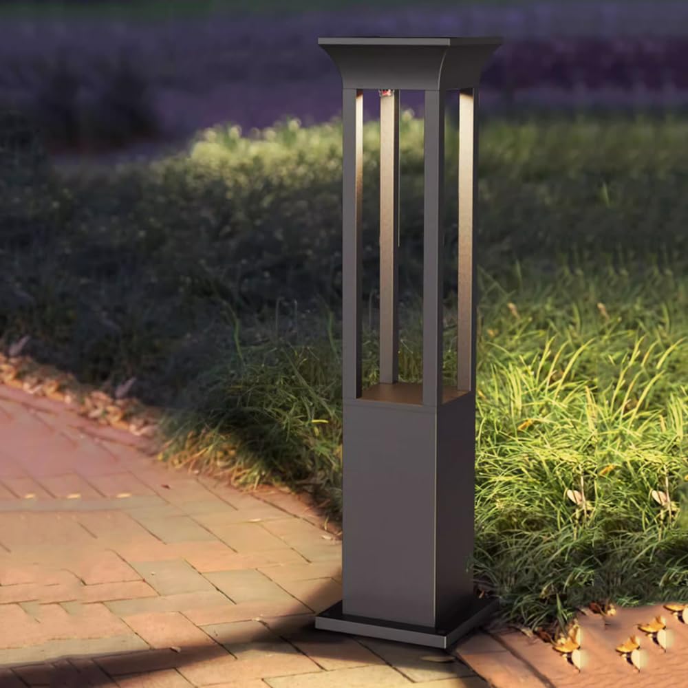 Landscape Path Lights With Solar 23.62In Black Square Pathway Light 3000K LED Walkway Lamps Outdoor Waterproof Solar Powered Bollard Lighting Lawn Post Lantens For Entrance Yard Garden Sideway Lamps