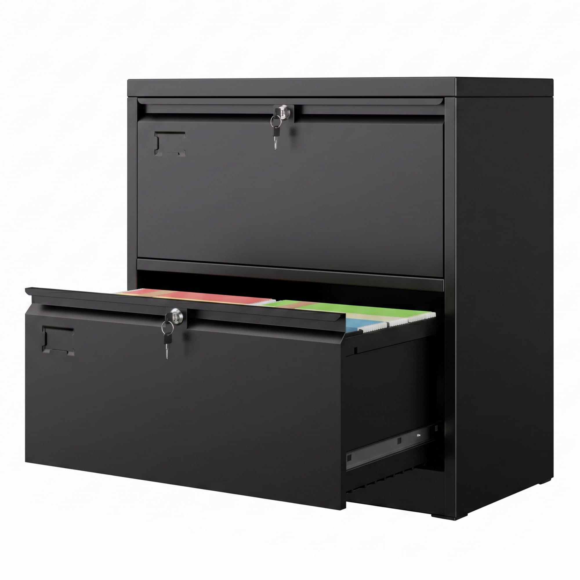 METAN 2 Drawer Lateral File Cabinet with Lock, Black Metal Lateral Filing Cabinet for Home Office, Steel Wide Filing Cabinet Legal/Letter/A4, Assembly Required, 28.82" W x 15.75" D x 30.24" H
