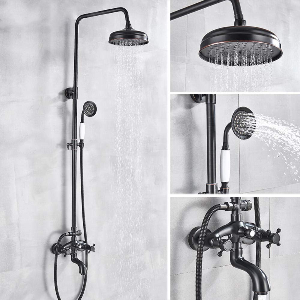 YNIYUJKL Bathroom Orb Black Shower Faucet Set Wall Mounted 8 Inch Round Rainfall Shower Faucets 3 Functions Mixer Swivel Tub Spout Mixer Tap