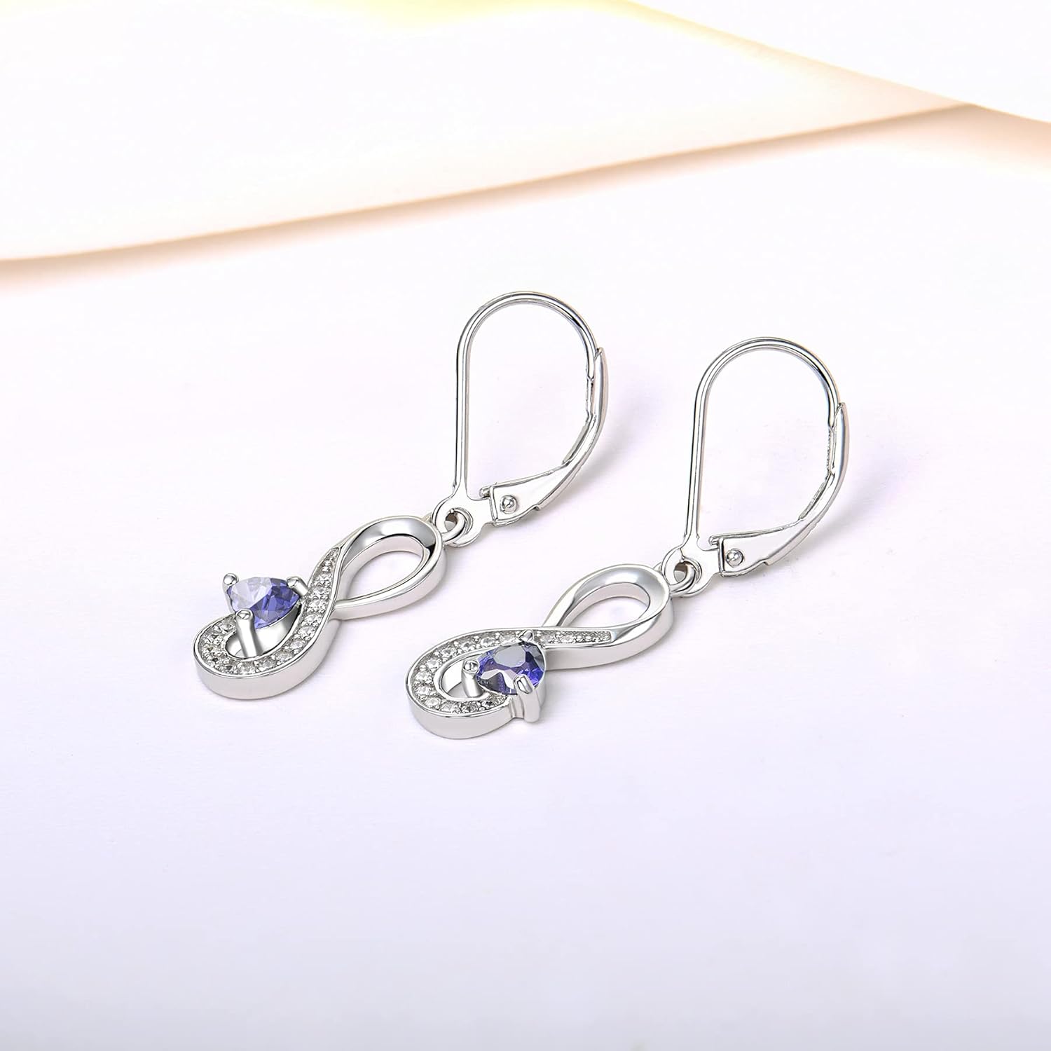 JO WISDOM Women Earrings,925 Sterling Silver Infinity Leverback Dangle & Drop Earrings with 4mmx4mm Heart Cut 5A Cubic Zirconia