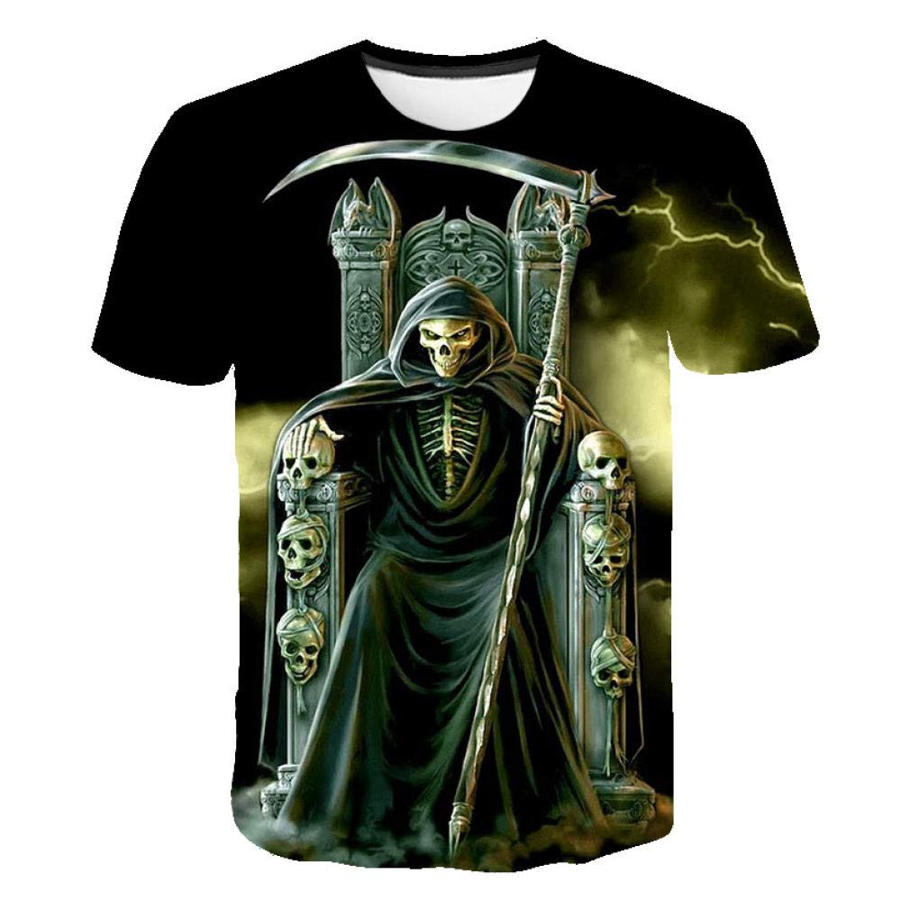 Wijider Short Sleeved Shirts For Men，Unisex 3D Grim Reaper Printed Short Breathable Sleeve T-Shirts Tops, Summer Casual Blouse Men T-Shirts