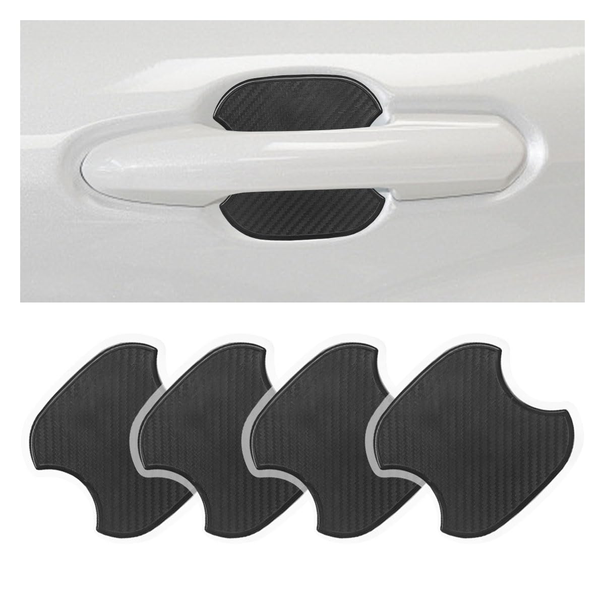 4PCS Car Door Handle Cup Scratch Protectors, TPU Carbon Fiber Door Bowl 3D Sticker, Universal Door Handle Protective Film for Most Cars (Medium)