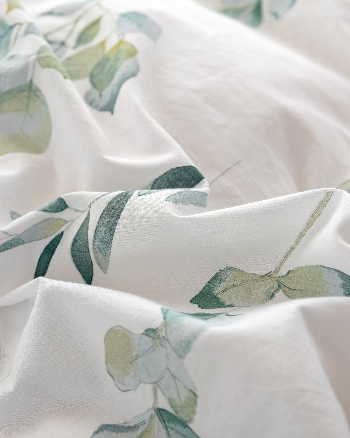 MILDLY Housse de Couette 220x240 Coton - Design Motif Botanique, 100% Coton Lavé, Certifié Oeko-TEX, Vert Sauge Motif Feuilles Parure de Lit 2 Personnes 220x240 Coton avec 2 Taies d'oreiller 65x65 cm