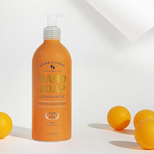 Miniatura 3 de Hand in Hand Jabón líquido nutritivo para manos 10 onzas líquidas pomelo y flor de naranja aroma a bosque cítrico paquete de 4