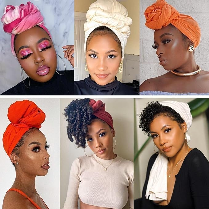 PWEOUKE Head Wraps for Black Women African Head Wrap Lightweight for Women Long Plain Turban Hair Scarf Scarves - Image 6