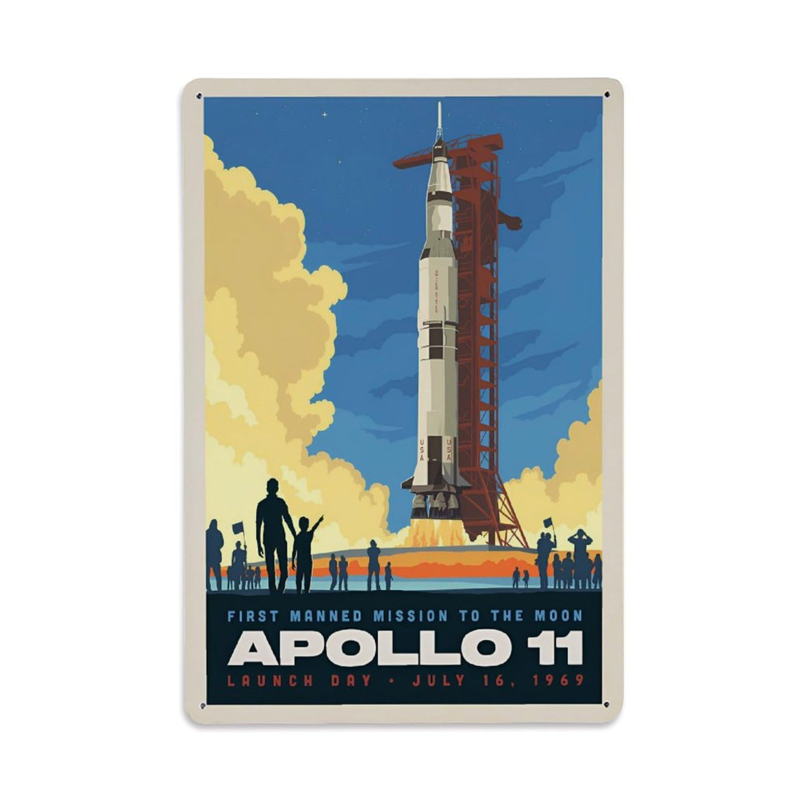 Vintage Space Poster NASA 1969 Apollo 11 Lift-Off Metal Tin Sign Wall Decor for Cafe, Club, Garden Metal Poster 8x12Inch