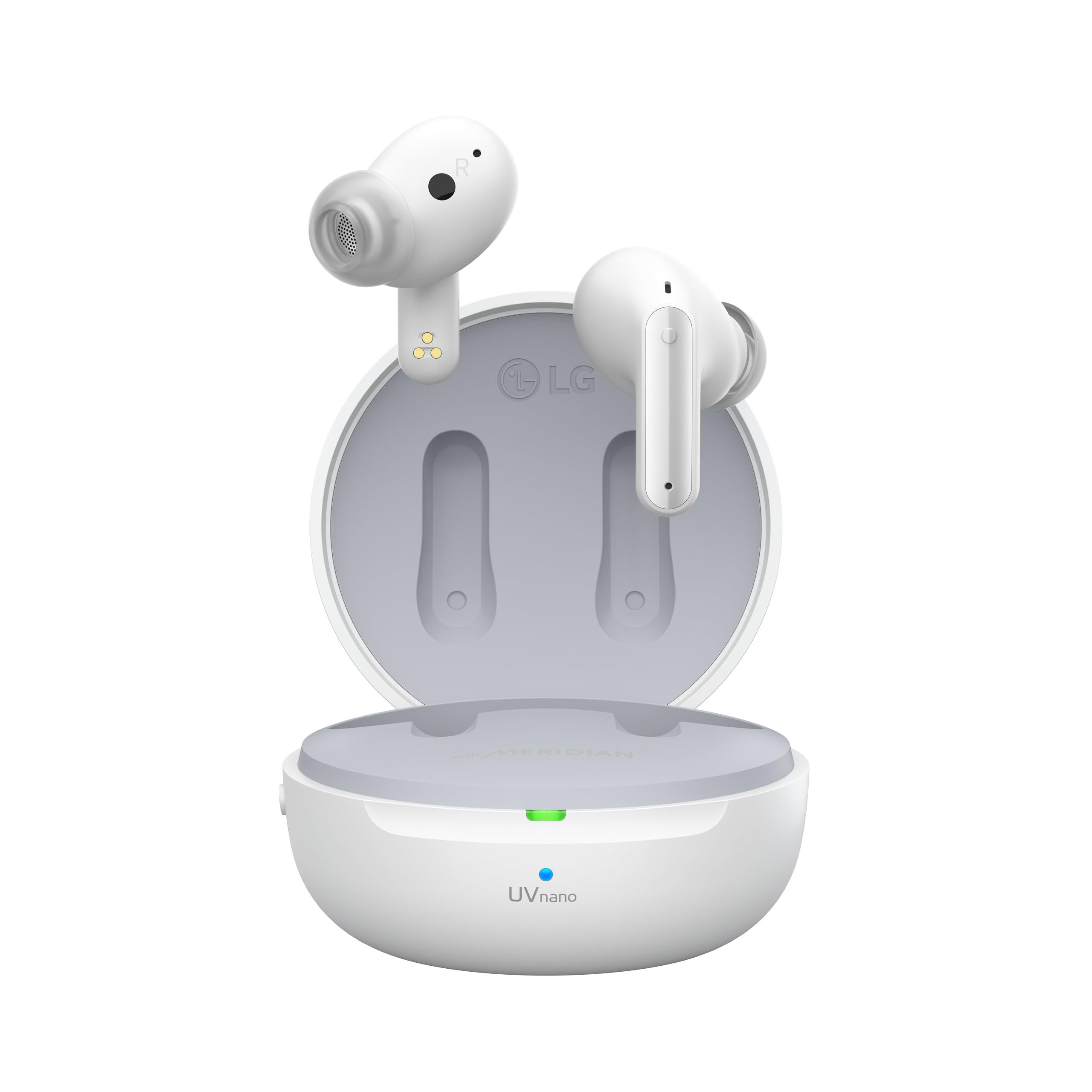 LG TONE-FP9W Cuffie Bluetooth Wireless In Ear TONE Free Bianche, Auricolari Bluetooth 5.2 Senza Fili Audio Meridian, Cancellazione del Rumore, Impermeabili, Custodia Antibatterica UV Nano, 3 Microfoni