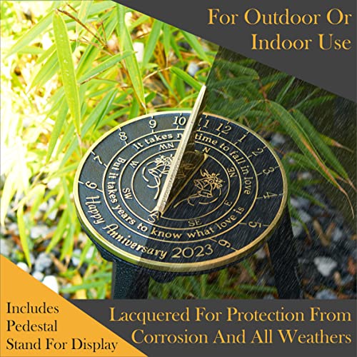 Anniversary Sundial Gift For Any Wedding Anniversary With Pedestal Stand-Love Is 2023- Recycled Metal Home Decor / Garden Present Idea Handmade In The Uk For Parents, Grandparents, Friends Or Couples. #TOP2