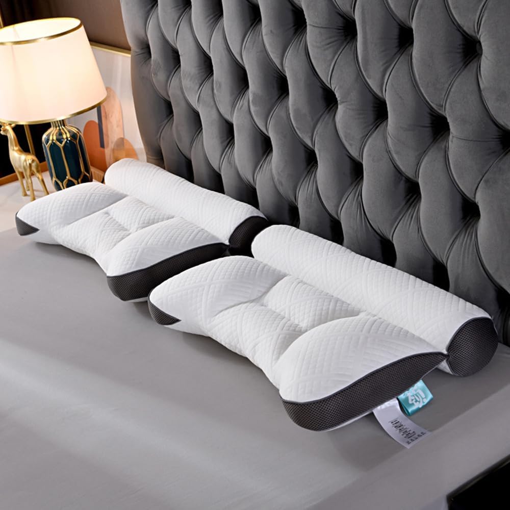 Almohada de plumón de ganso para mejorar el sueño, apoyo cervical, almohada de plumón de ganso cómoda, almohada ortopédica de contorno (2 unidades, azul)