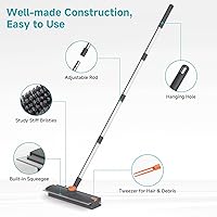 Vista 5 de Floor Scrub Brush with Long Handle Length Adjustable, 3 in 1 Heavy-Duty Stiff 90° Bristle Floor Scrubber Broom with Squeegee, Cleaning Brush for